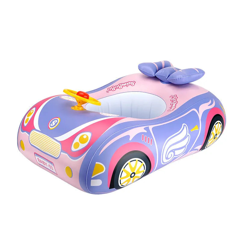 Children's inflatable swimming ring with cartoon sports car boat pattern for swimming