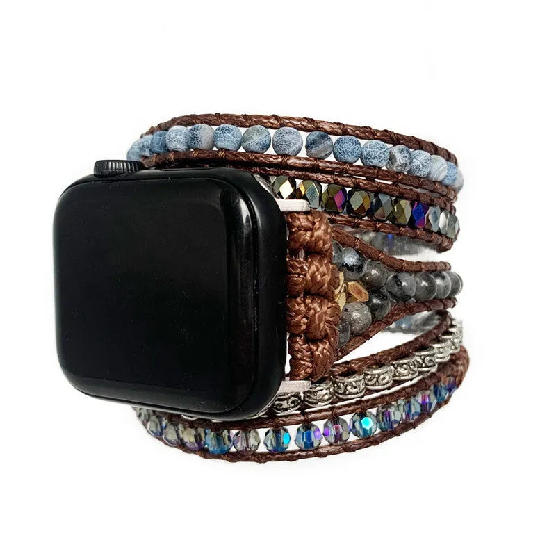 Agate woven bohemian watch band stone strap for 38-41mm or 42-45mm watches in natural national style