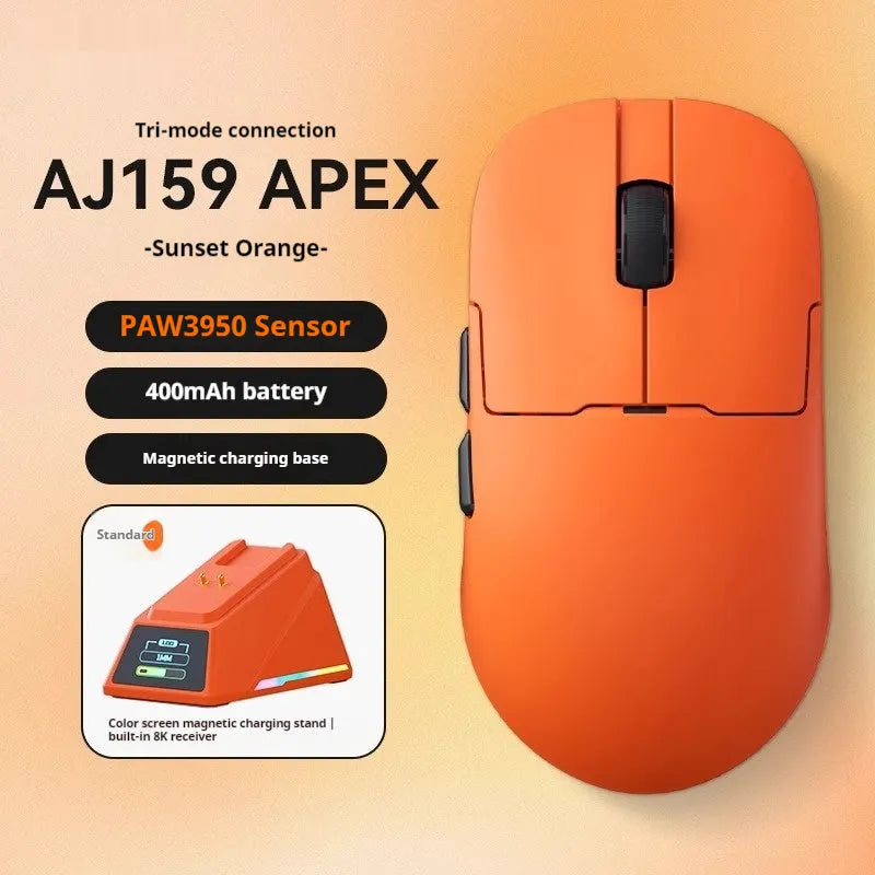 Small wireless gaming mouse with PAW3395 sensor in Yunfeng White colour, showing compact shape and USB cable.