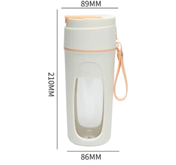 Portable USB charging blender with borosilicate glass cup in grass green, light purple and fresh orange colours