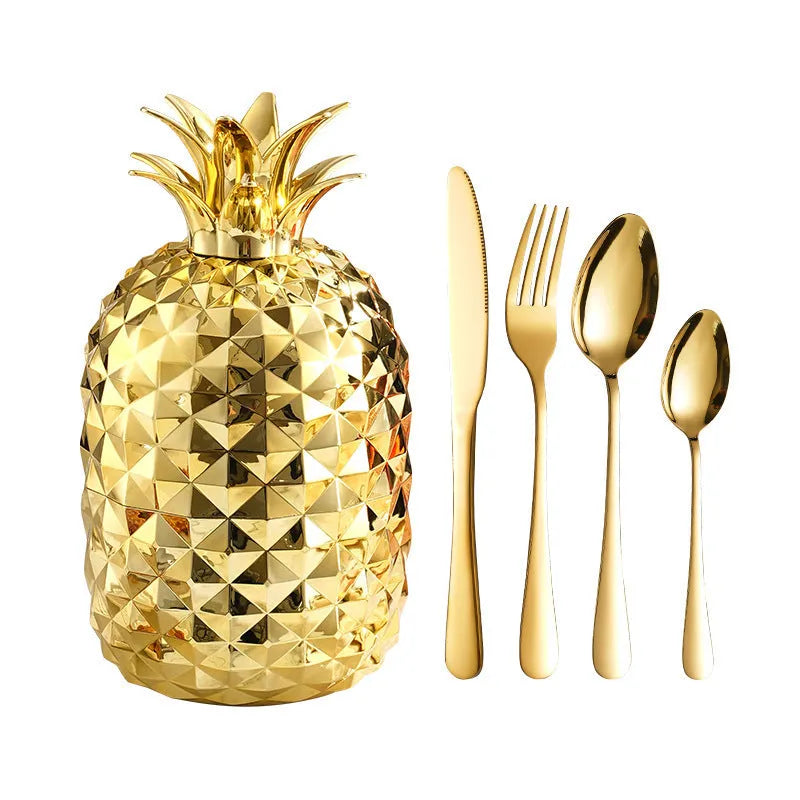 24-piece stainless steel tableware gift set with mirror polished pineapple egg design in silver, gold, or rose gold