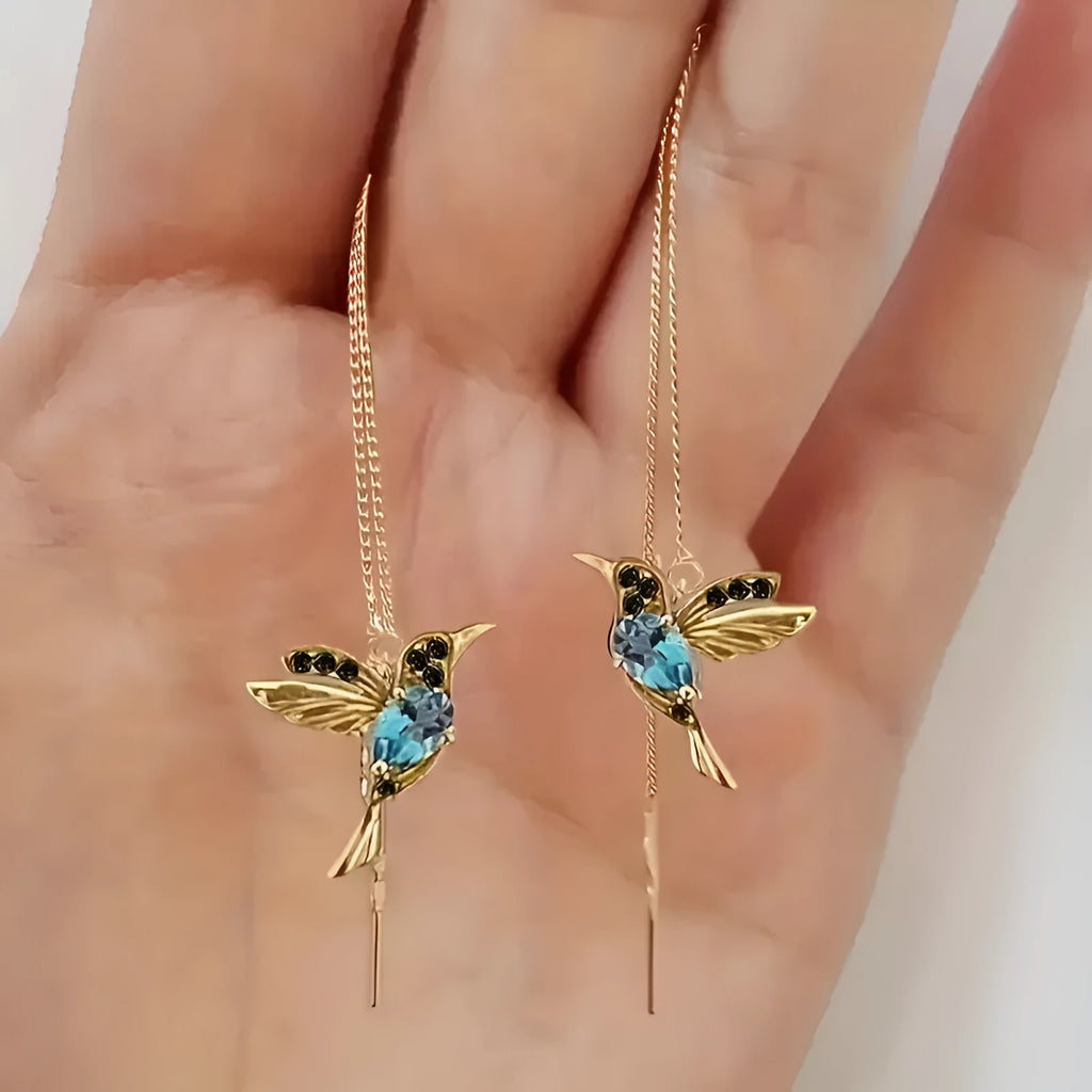 Bird hanging long style earrings with mixed zirconium wing design in alloy construction