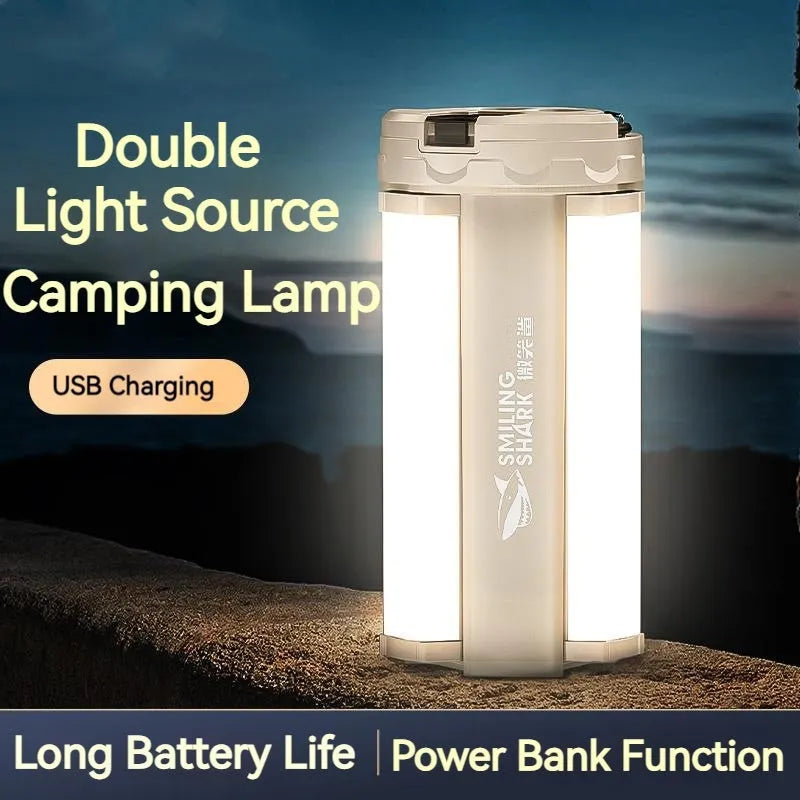 Compact magnetic camping lamp with LED indicators showing 150 lumen output for tent lighting