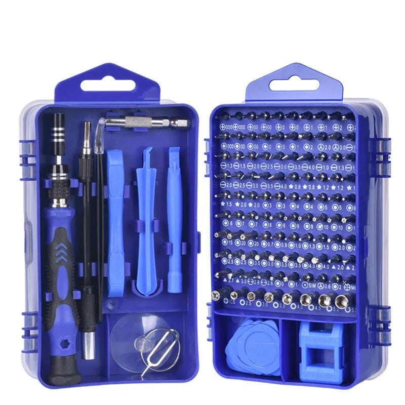122 in 1 professional multi screwdriver repair kit with 98 CR-V bits in a black storage case