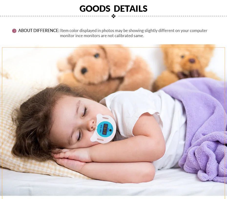Baby pacifier digital thermometer for infants in blue and pink colour options