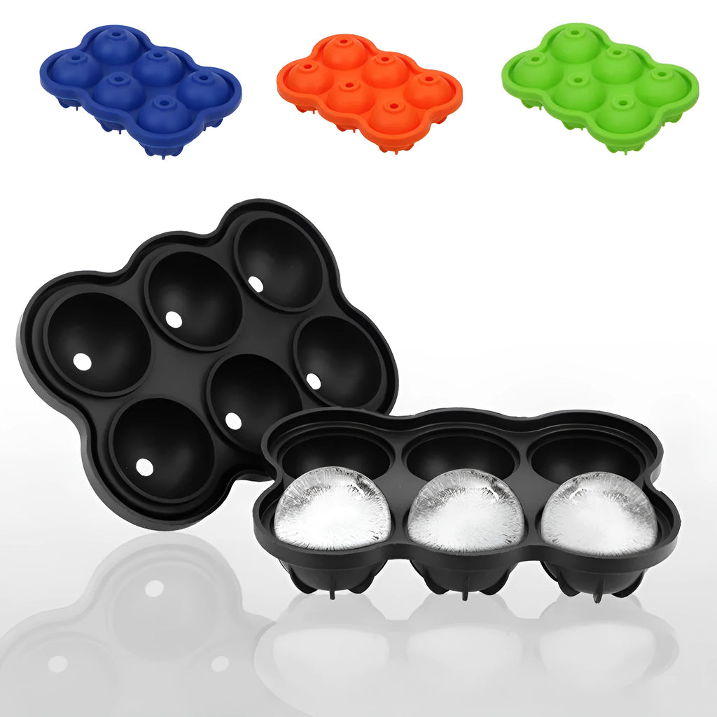 Large silicone ice cube maker with six 4.5cm sphere cavities in black