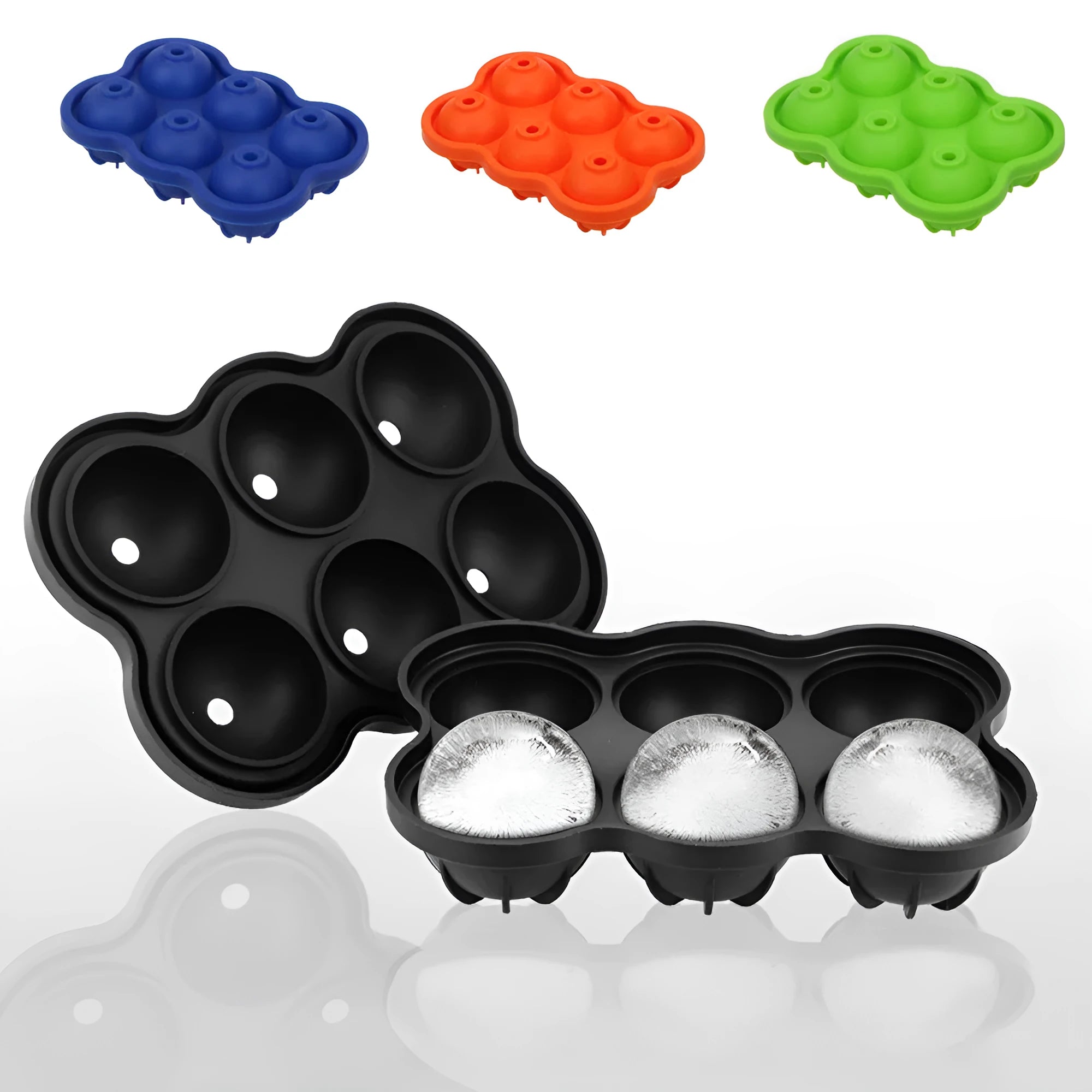 Large silicone ice cube maker with six 4.5cm sphere cavities in black