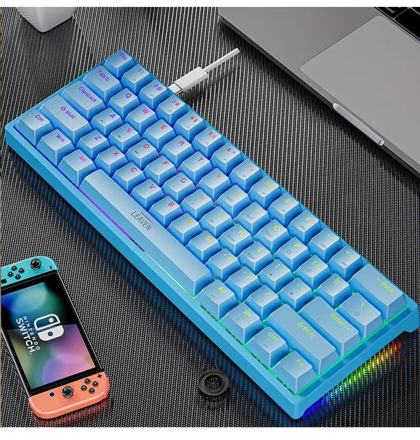 61-key mechanical keyboard, Type-C wired, seven-colour backlight, ABS body, 300x110x36mm, black blue pink white