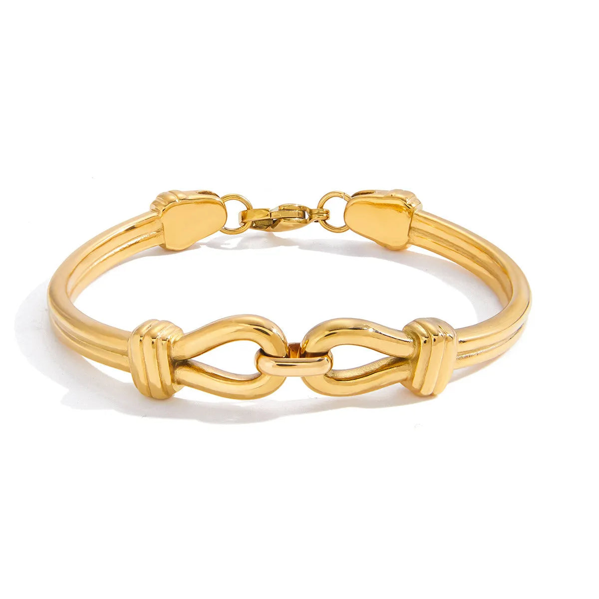 Light luxury stainless steel bracelet with buckle, electroplated finish, connection design, on white background