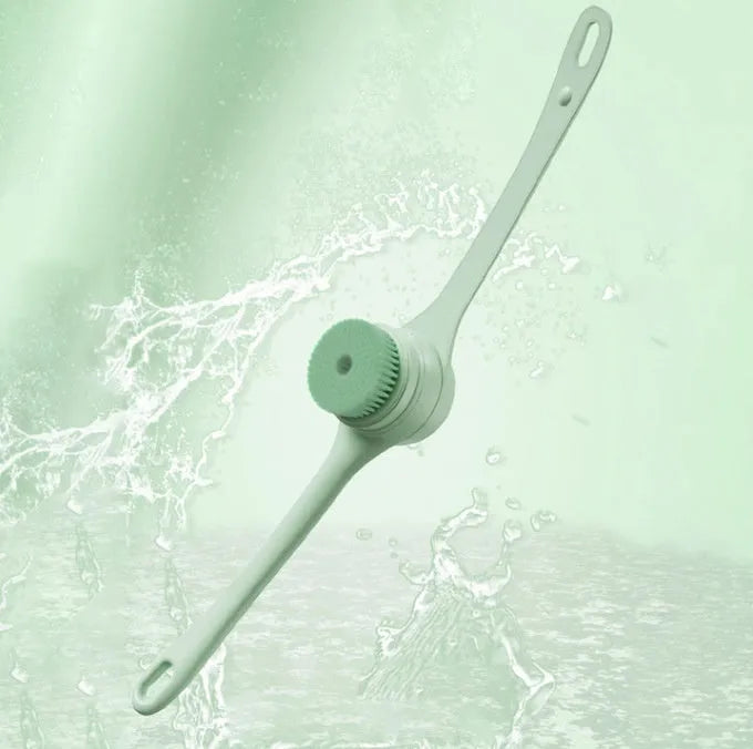 Green electric bath brush with dual handle for women in bath