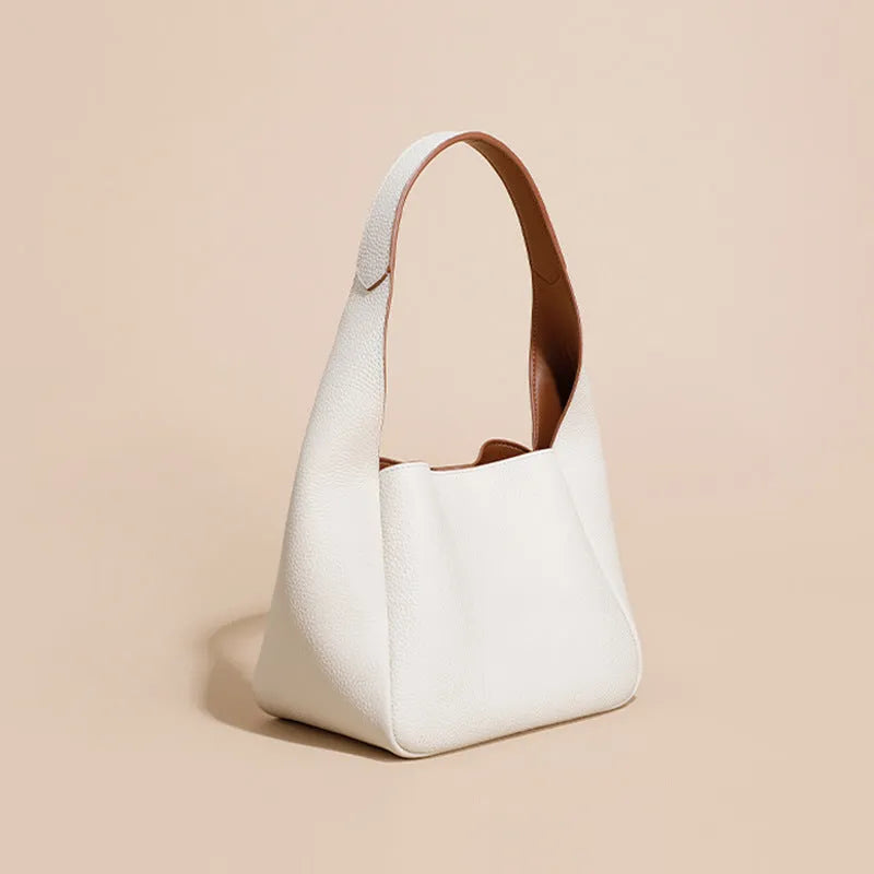 Top layer cowhide genuine leather shoulder bag in camel colour with sewing thread detail