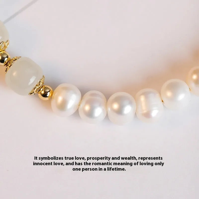 Freshwater pearl bracelet with diamond shape design in Korean style showing electroplated finish in Hetian jade colour