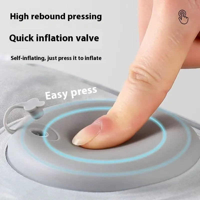 Press inflatable folding seat cushion with flocked texture shown inflated and deflated