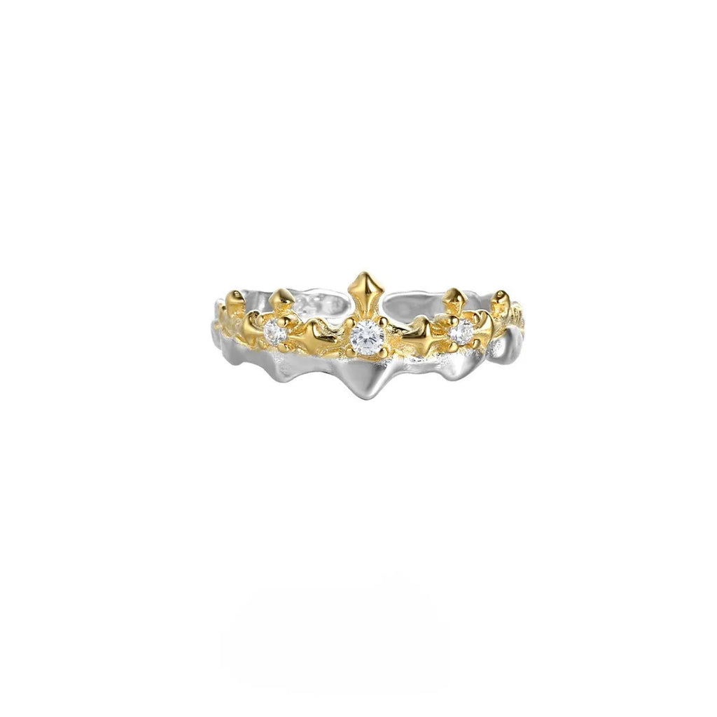Adjustable opening silver ring with electroplated white gold or black gold finish