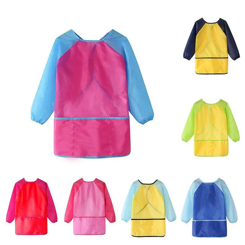 Children's painting bib apron in blue polyester synthetic fibre size M for height 120cm