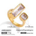 High-grade rhinestone titanium steel no fading ring for women, geometric quadrilateral shape, electroplated finish