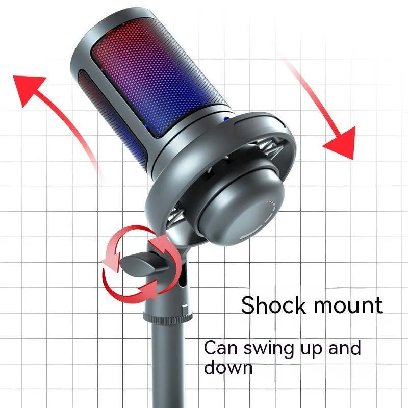 RGB condenser USB microphone in black, white, or pink with 150cm cable for computer recording