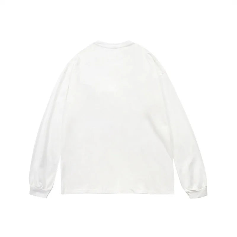 Comic print long sleeve t shirt for men and women in black or white, cotton, sizes M L XL