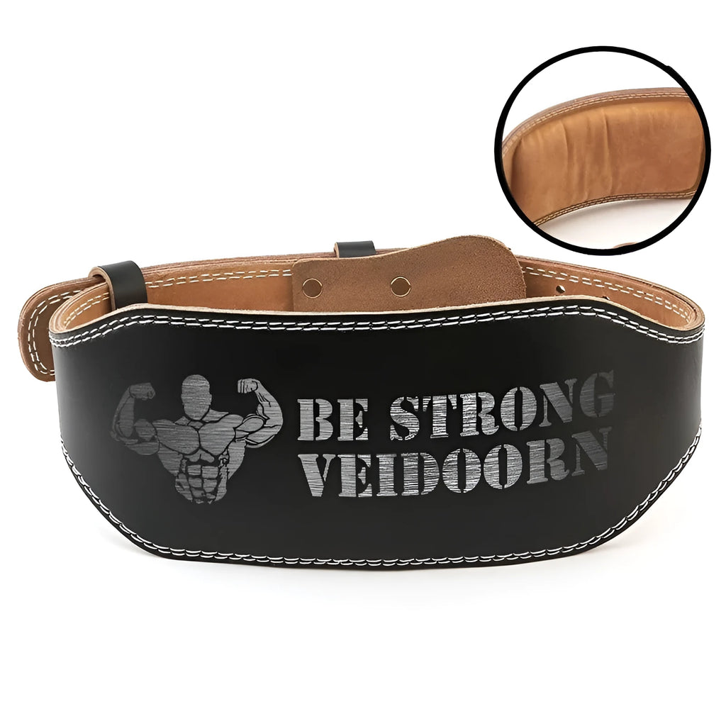 Black narrow PU leather weightlifting waist belt with punch-hole adjustment, sizes M L XL