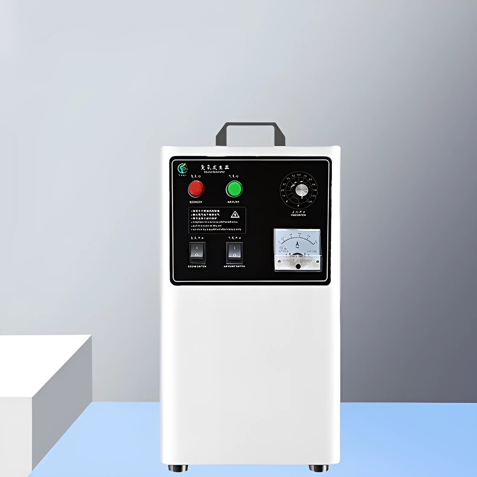 White and stainless steel ozone generator for treating fruits and vegetables, showing air-cooled vents.