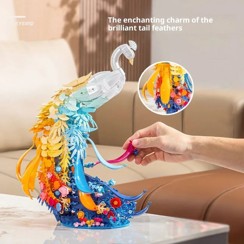 Plastic building blocks toy for Peacock or Swan assembly, small particles, colour box packaging