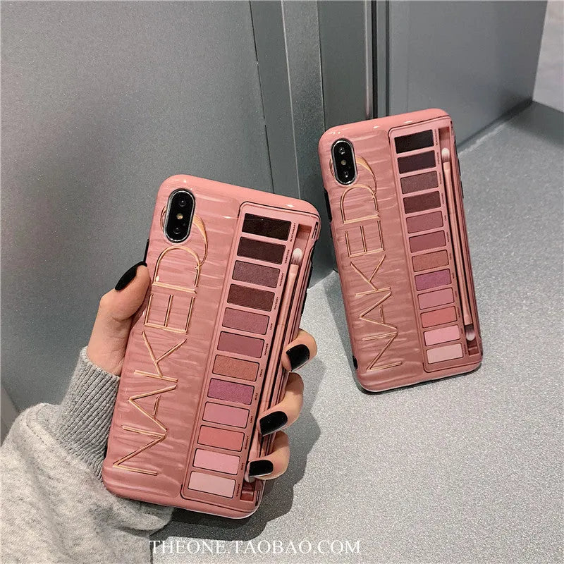 Flesh and grey silicone eye shadow phone cases for various iPhone models.