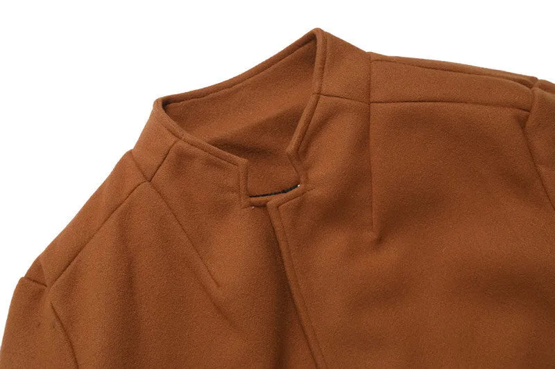 Solid-colour form-fitting khaki woolen coat for men autumn, front view