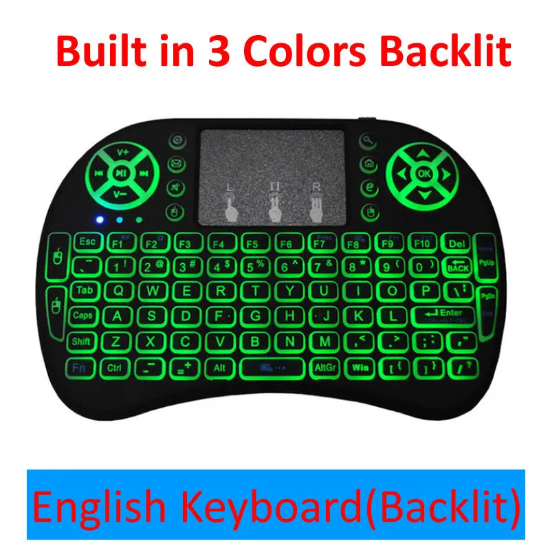 2.4G wireless mini air keyboard with touchpad, 92 QWERTY keys, black casing, 15m range