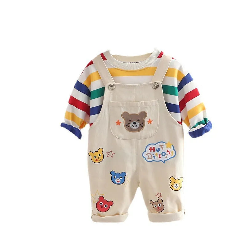 Boys' plaid cotton overalls suit with shirt and strap trousers in yellow colour