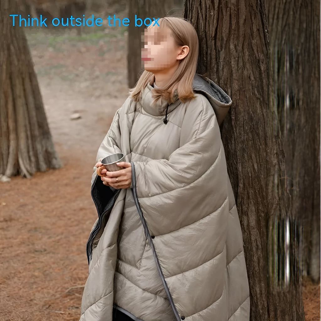 Army Green adult wearable cloak sleeping bag converts to 200x140cm blanket for outdoor camping use