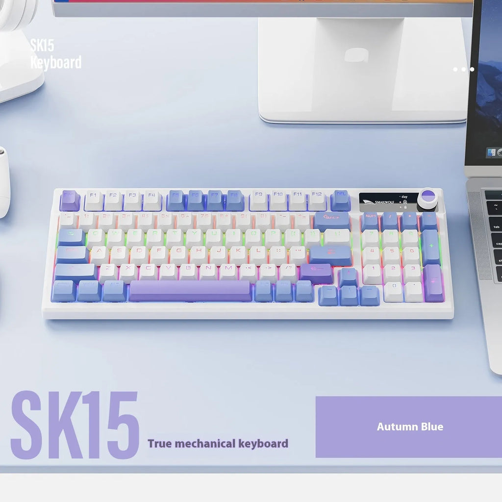 SK15 wired mechanical gaming keyboard with Kailh light green switches and RGB backlighting