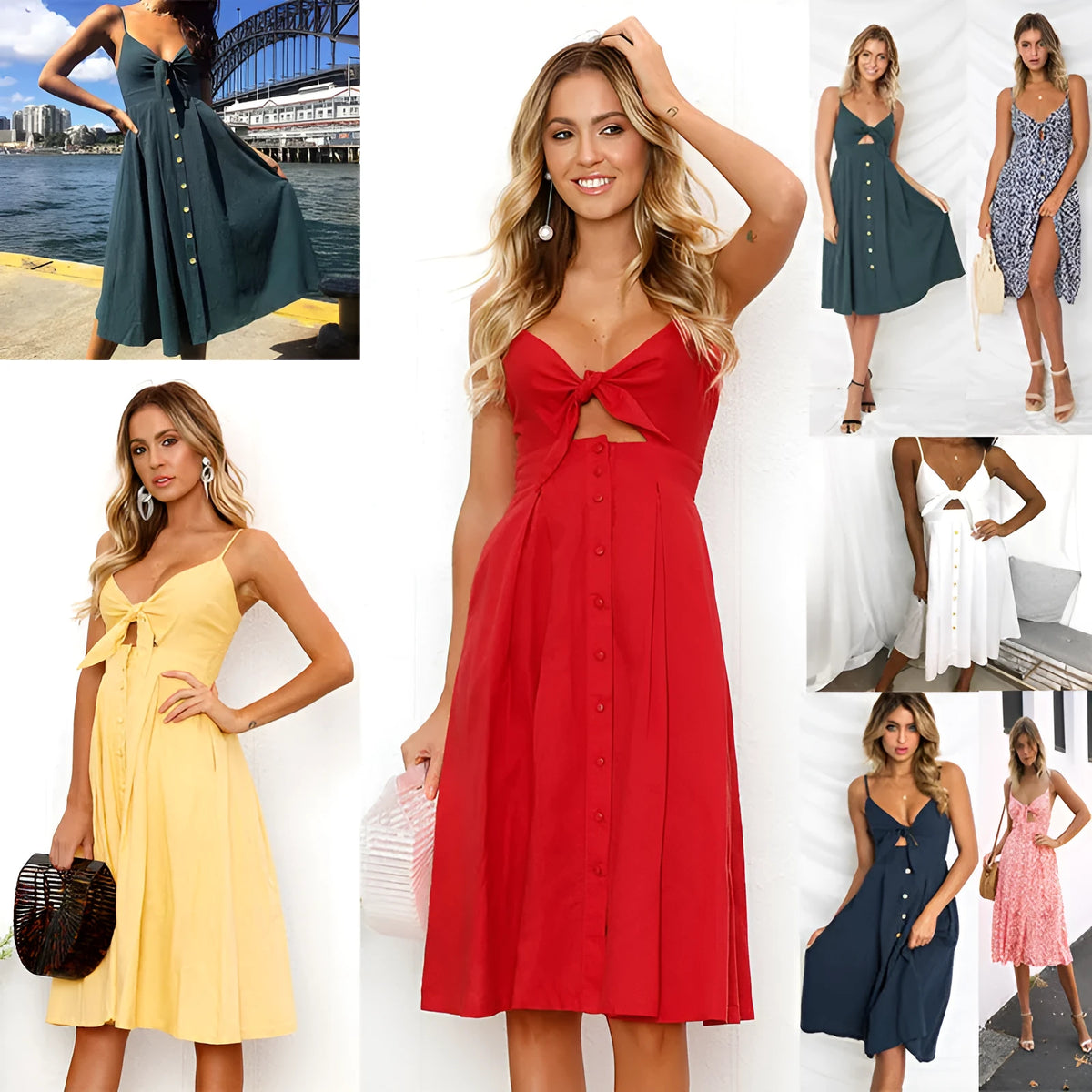 Women summer sleeveless backless strap long close-fitting sheath dress in cotton blend with A-line short skirt