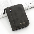 Men's retro short clutch wallet in polyurethane leather with synthetic leather lining, square vertical shape, six colour options