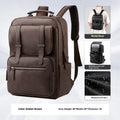 Waterproof PU leather backpack in amber brown, cool black or khaki, 40x28x18cm, with air pillow belt