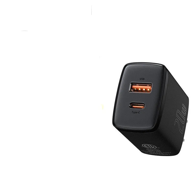 Mini QC3.0 USB-C charger with American Standard plug, 240V input, 61.7x40x28mm, black or white