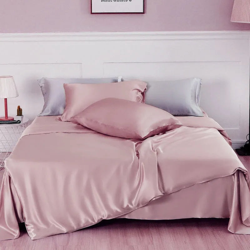 Silk duvet cover in solid colour, showing double-sided silk material and plain weave texture.