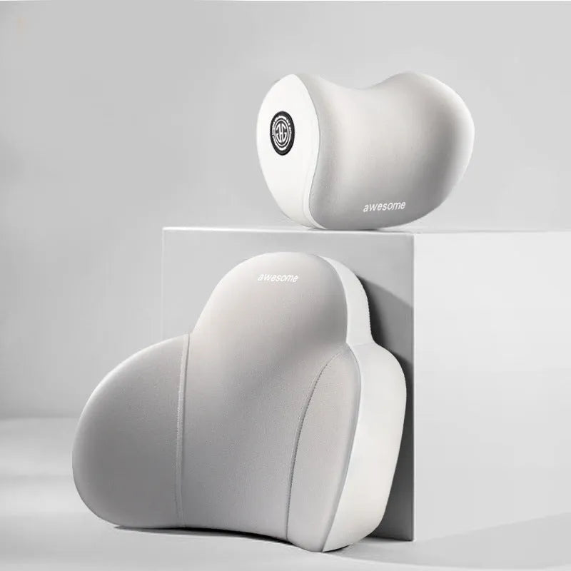 Automotive headrest and lumbar support pillow set with memory foam and cotton cover in aircraft upgrade colours