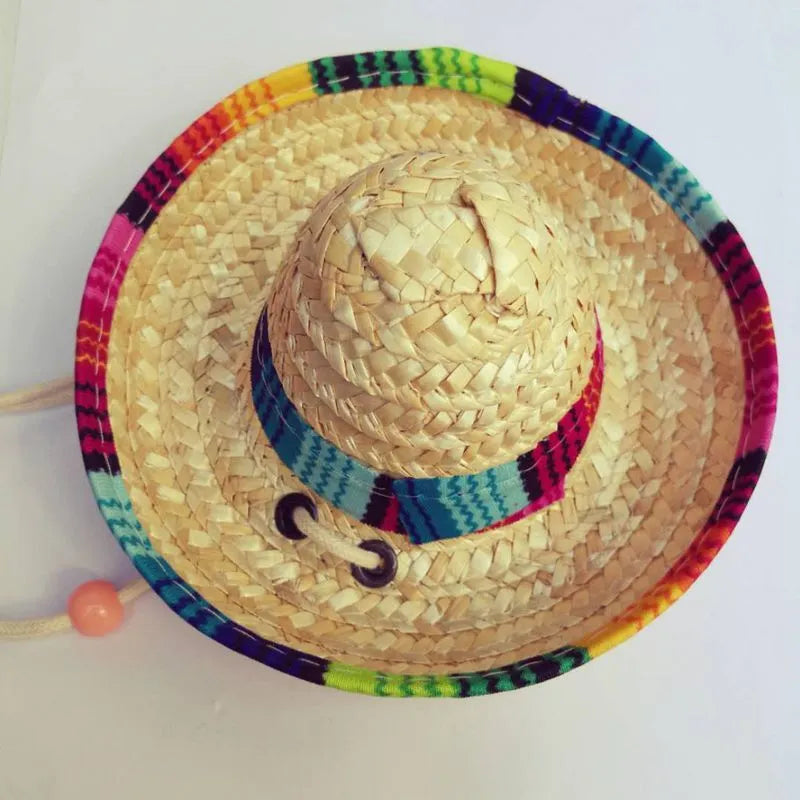 Pet Supplies Straw Woven Mini Pet Dog Straw Hat Pet Mexican Straw Hat Pet Cat Sun Hat for Small Dogs and Cats with Unique Pattern Casual Style Cone Height 7 cm