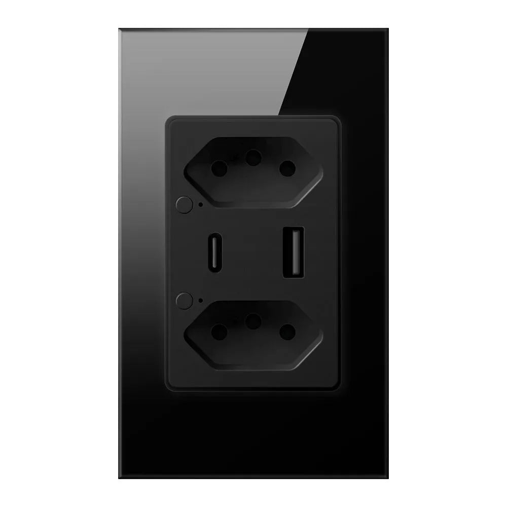Brazil wall socket with 6 holes, 2 USB Type-C ports, Wi-Fi 2.4GHz, black model