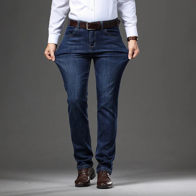 Men's stretch denim loose fit jeans in black or blue colour for autumn winter wear