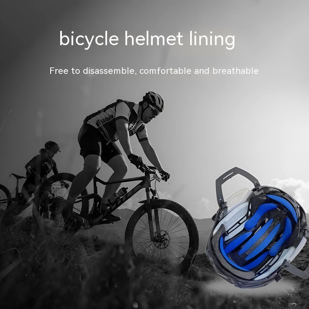 Universal cycling helmet breathable sponge liner with Velcro chin pad in blue, black, red, and grey colours