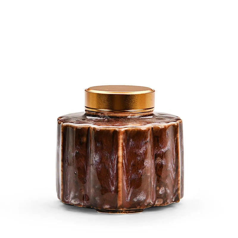 Ceramic tea pot lotus leaf kiln transmutation tea caddy with coloured glaze in celadon colour