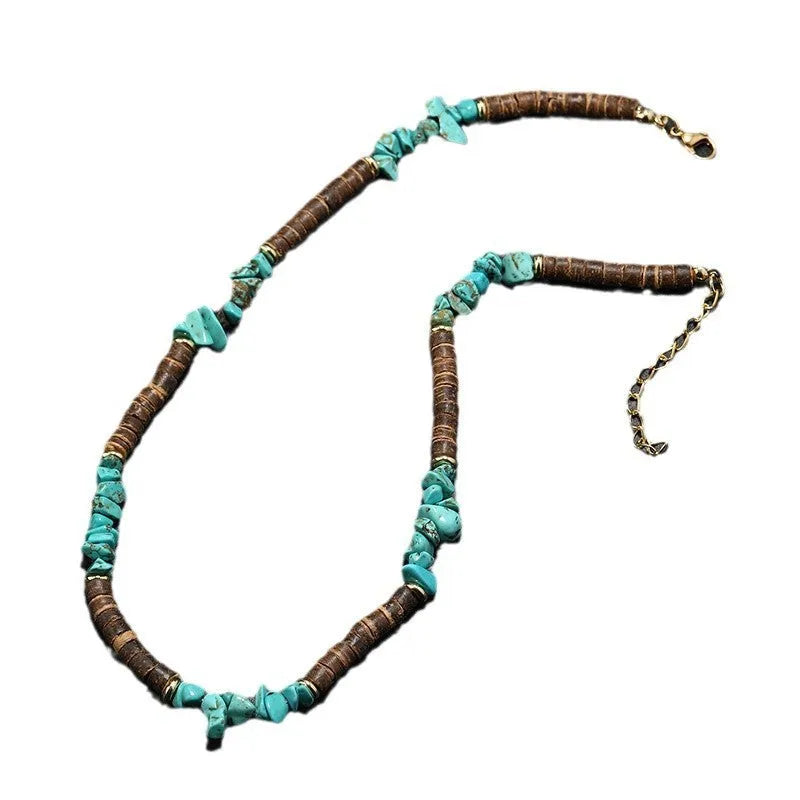 Bohemian hand-woven necklace for men with turquoise beads and crystal pendant on regular chain