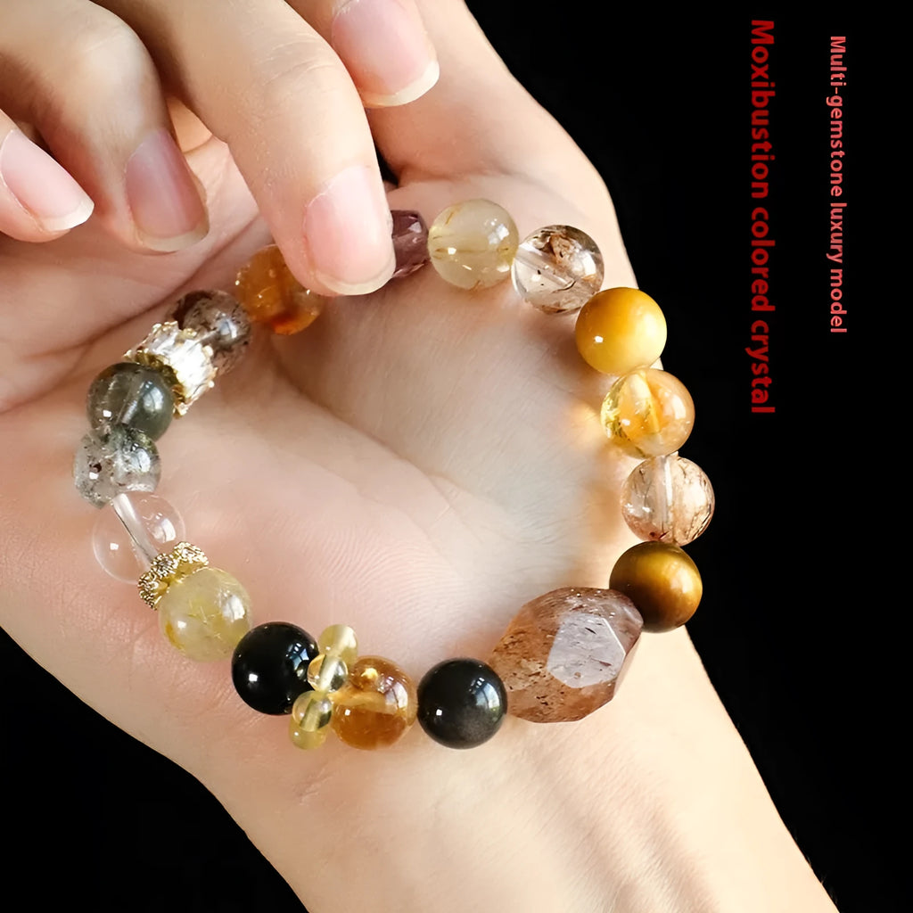 Natural crystal bead bracelet for women with string beads in Duobao and black gold crystal variations