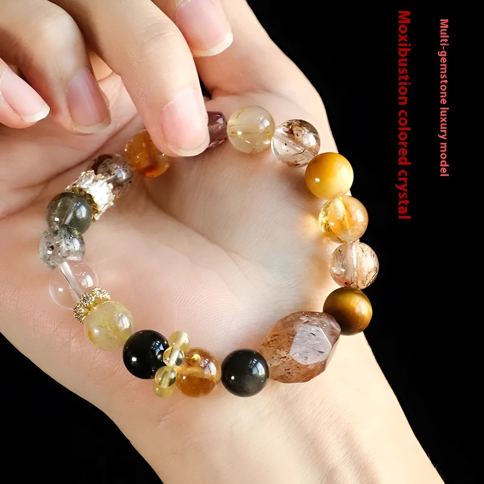 Natural crystal bead bracelet for women with string beads in Duobao and black gold crystal variations