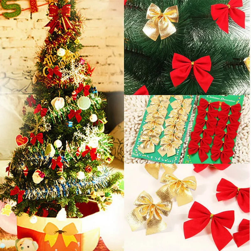Red gold silver polyester Christmas tree bow ornament 5 cm diameter