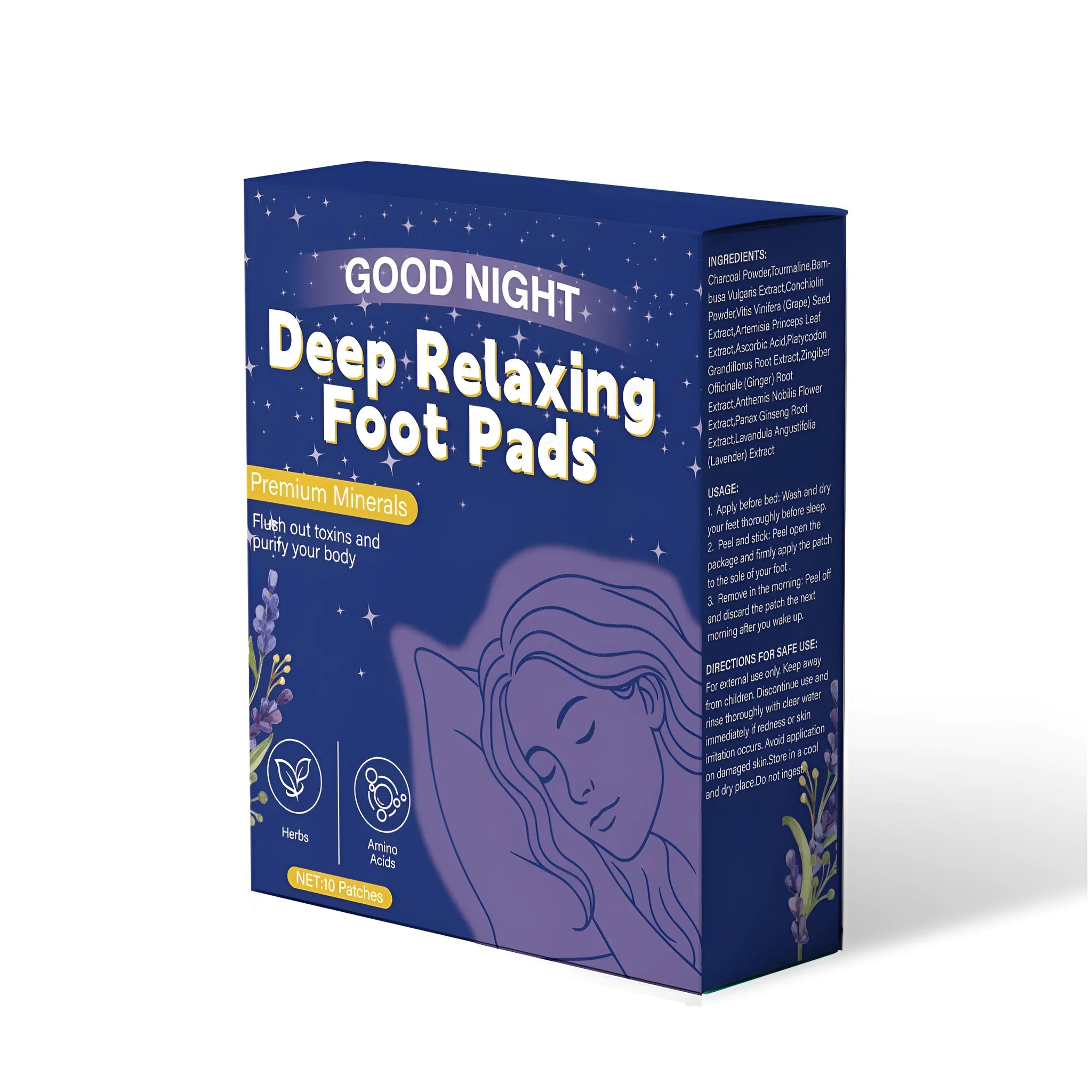 Pack of 10 Good Night Deep Relaxation Foot Patches with herbal ingredients for overnight use