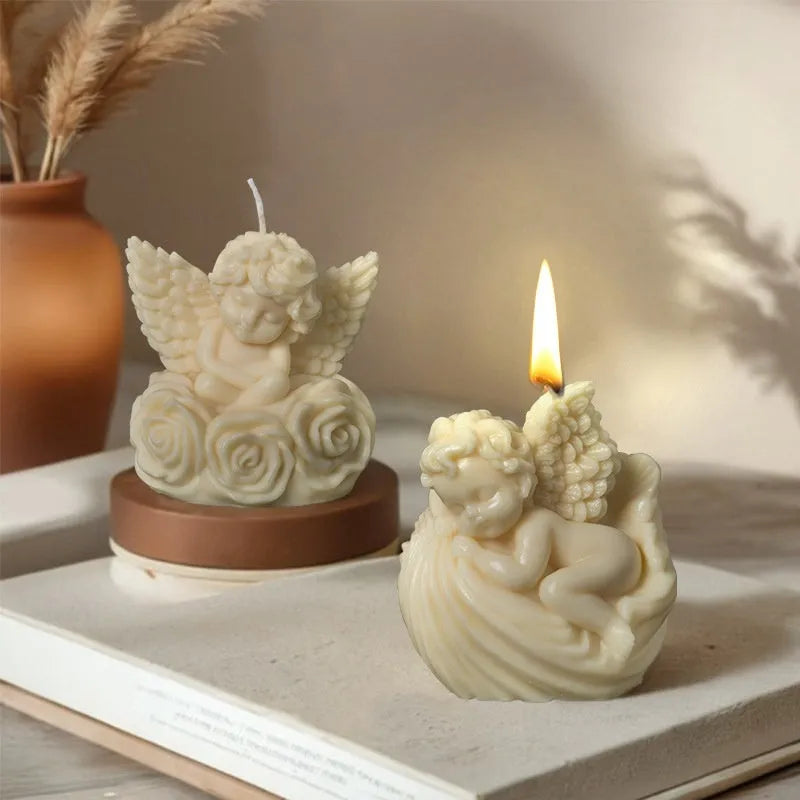 Silicone angel mold for aromatherapy candles and soap with irregular shell and rose angel designs