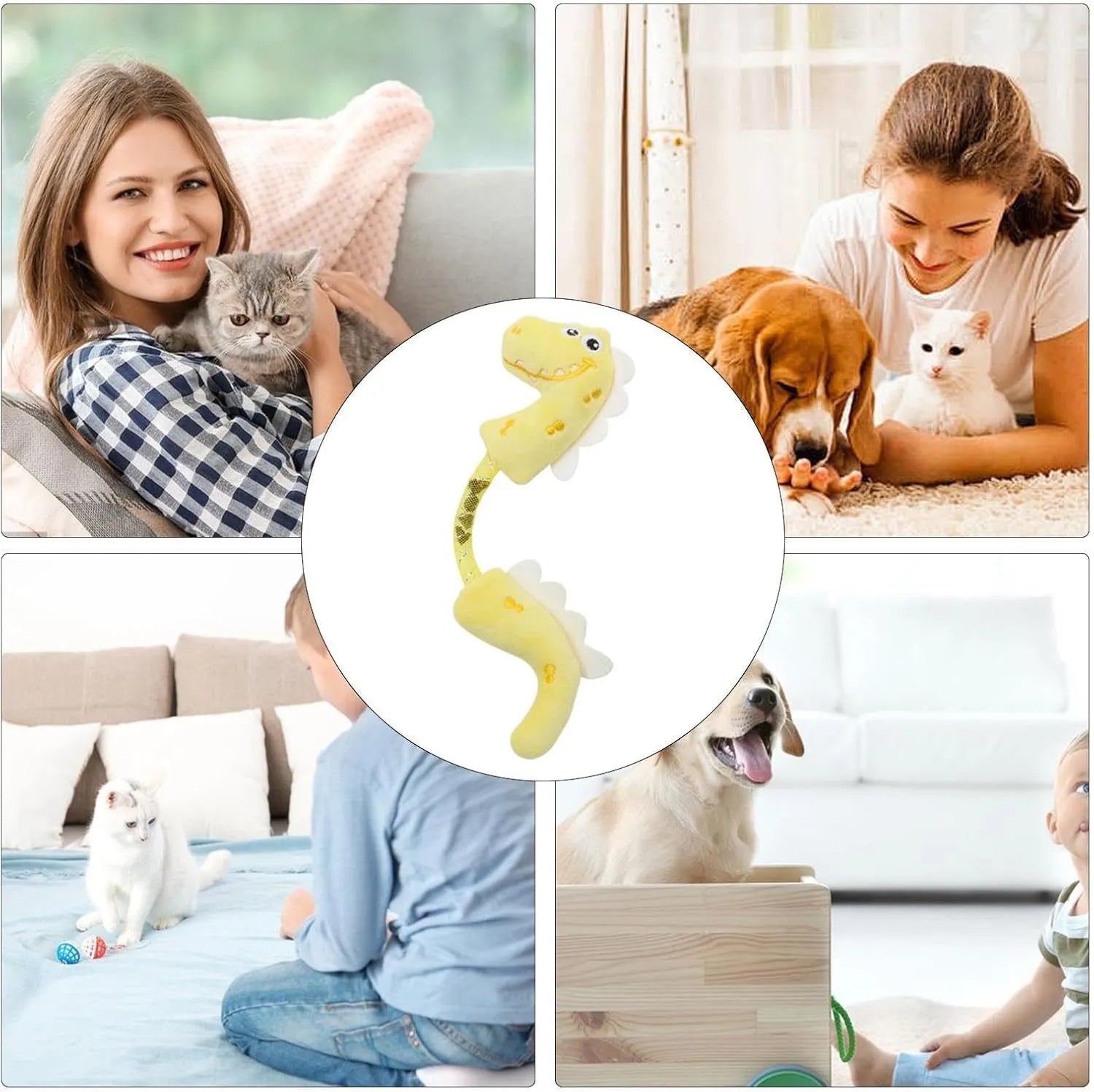 Four-piece interactive cat toy set with chew toys, catnip ropes, springs and kicker toys