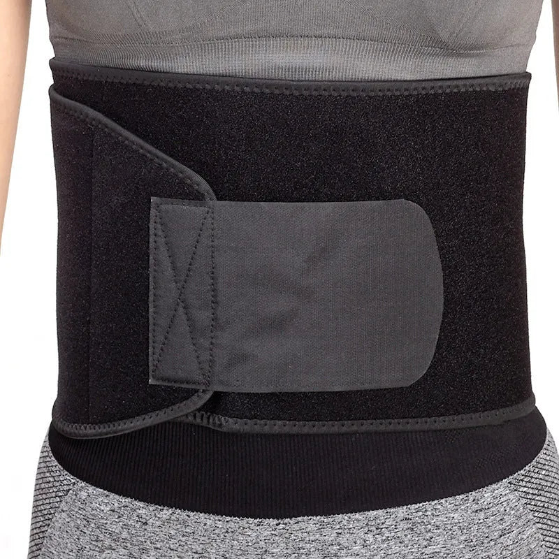 Black waist support belt for yoga and fitness activities providing lumbar protection